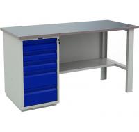 Верстак однотумбовый, тумба с 5 ящиками, WT140.WD5/F1.000
