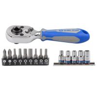 Набор вставок (бит) и головок с трещоткой 1/4", TORX, HEX, PH, 15 пр.